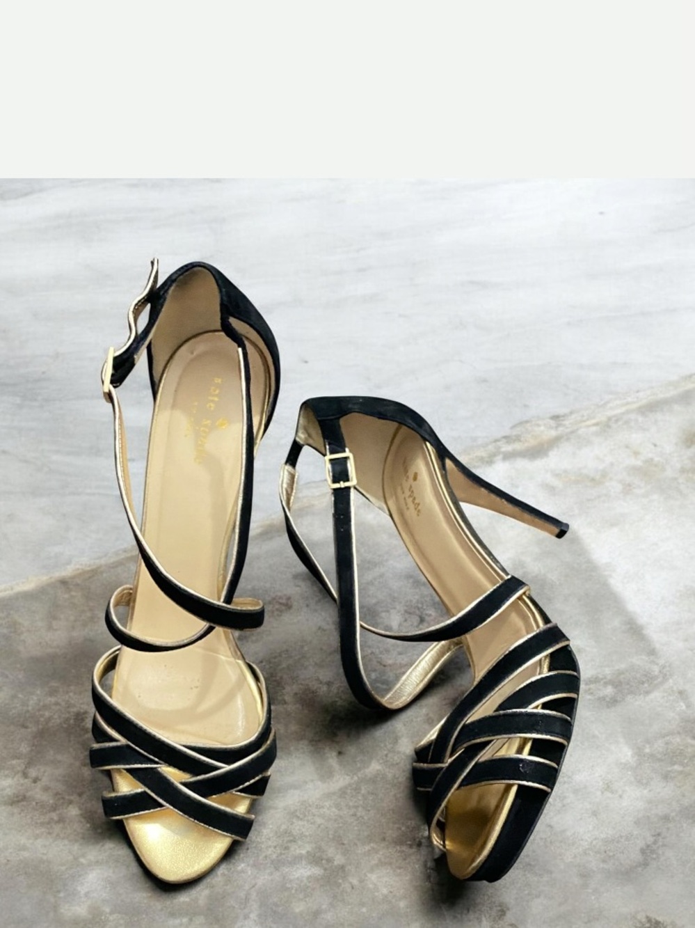 Kate Spade New York Italian Made Black & Gold Strappy Heels Size 11